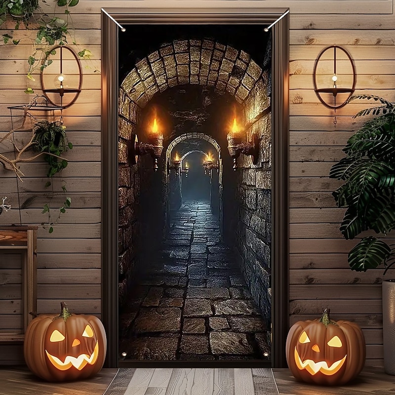 Halloween  Door Covers 3D Archway Door Cover Door Curtain Decoration Backdrop Door Banner for 2025 Halloween Front Door Farmhouse Holiday Party Indoor Outdoor Decor Supplies2