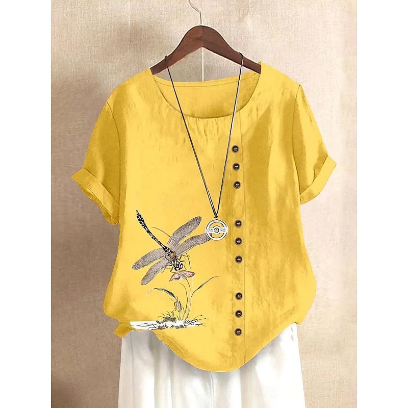 Women's Blouse Graphic Animal Vintage Tropical Stylish Short Sleeve Regular Tops Holiday Buttons Print White Yellow Navy Blue Green Summer Spring4