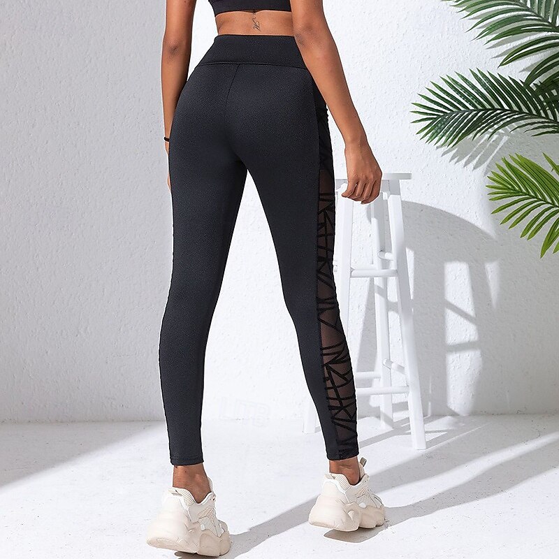 Women's Compression Pants Yoga Leggings with Pockets Tummy Control High Waist Gym Athletic Running Bottoms Solid Color Black Fall Sports Activewear3