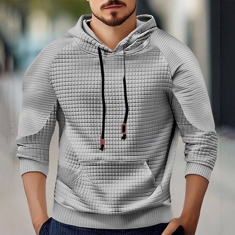 Men's Hoodie Black White Navy Blue Khaki Light Grey Hooded Plain Jacquard Drawstring Pocket Sports & Outdoor Daily Holiday Polyester Streetwear Basic Casual Spring Fall Clothing Apparel Hoodies4