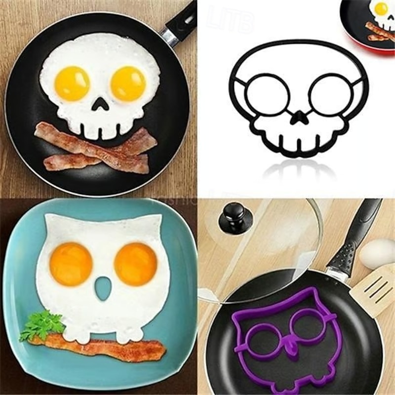 Halloween Horror Skull Fried Egg Mold Silicone Breakfast Maker Creative Owl Shape Pancake Mold Funny Rabbit Design Non Stick Kitchen Cooking Tools For Kids Adults2