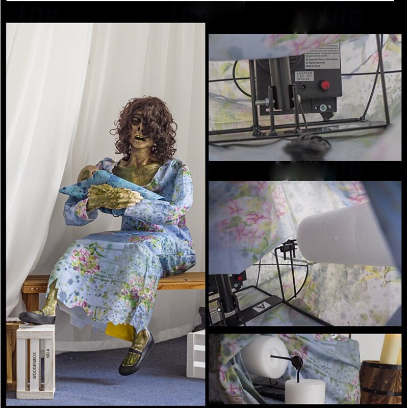 Halloween Horror Decorations Haunted House Escape Room Large Electric Sensory Mechanical Ornaments Baby Rocking Chair2