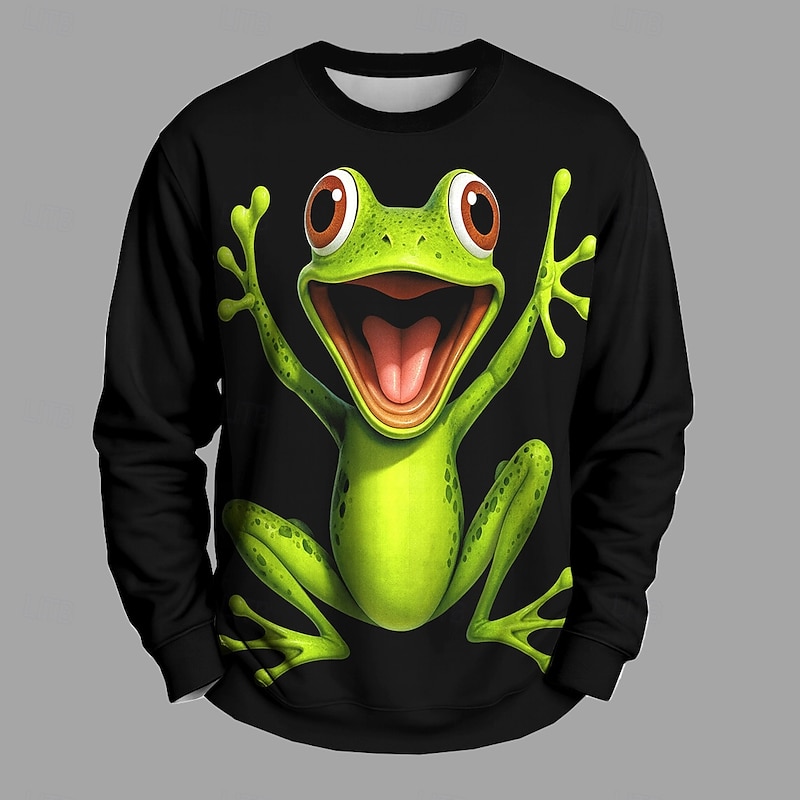 Men's 3D Frog Sweatshirt Fashion Exaggerated Crew Neck Vacation Party Gift Black White Crewneck 3D All Seasons Designer3