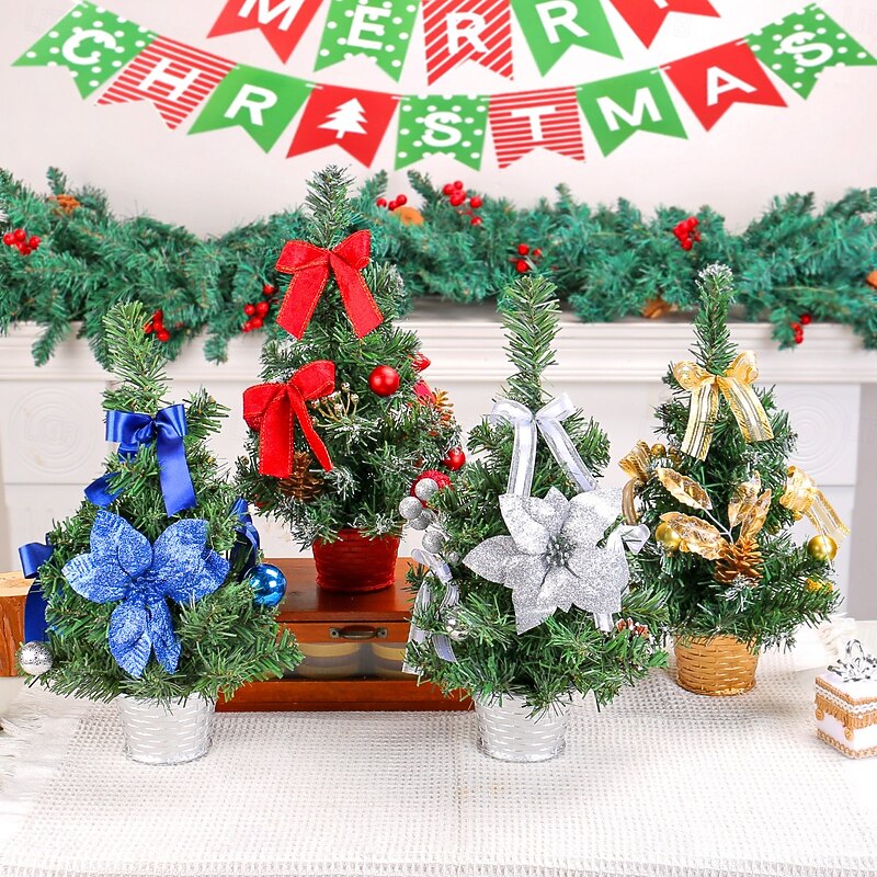 Christmas Mini Tree Tabletop Desktop Artificial Christmas Tree Xmas Decor Potted Faux Holiday Flower Arrangement for Festive Tabletop Display Home Party Decoration Accessory