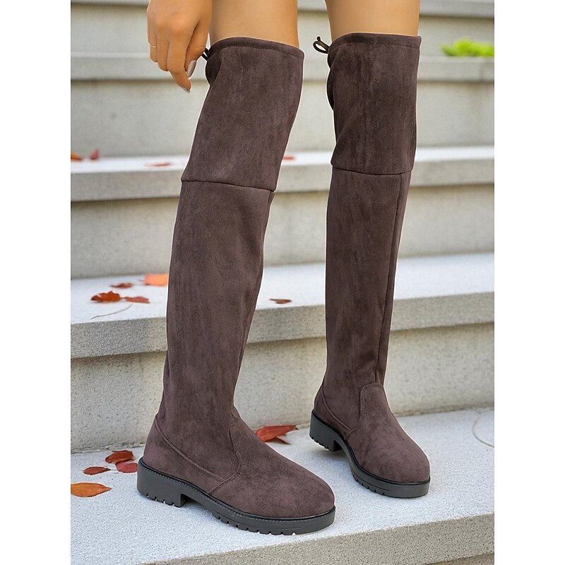 Women's Faux Suede Over the Knee Boots with Tie Back – Casual Stretch Tall Boots for Fall, Winter and Streetwear Outfits2