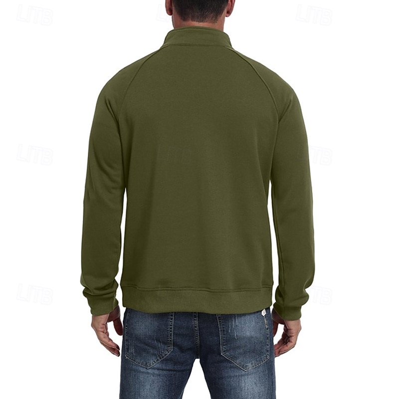 Men's Sweatshirt Quarter Zip Sweatshirt Black Army Green Khaki Coffee Gray Standing Collar Plain Pocket Sports & Outdoor Daily Holiday Polyester Streetwear Basic Casual Spring Fall Clothing Apparel4