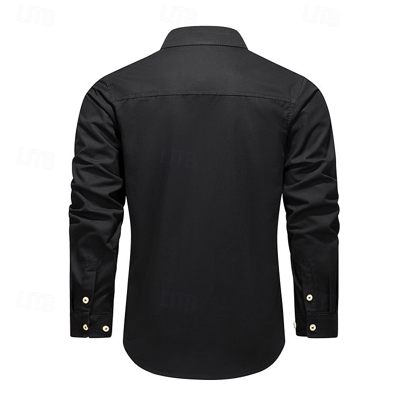 Men's Cargo Shirt Hiking Shirt Long Sleeve Turndown Top Outdoor Breathable Cotton Black Army Green Khaki Hunting Workout Traveling4