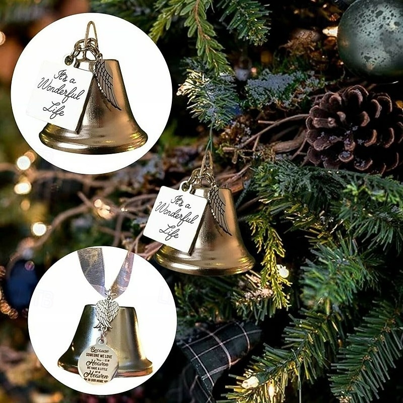 Memorial Ornaments Angel Wings Bell Decorative Hanging Wind Chime With Ribbon Festive Bell Ornament Christmas Tree Hanging Decoration Remembrance Keepsake Holiday Home Gift2