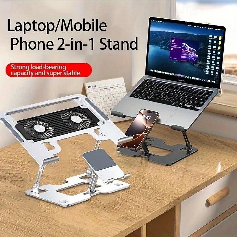 Smartphone and laptop stand combo height-adjustable upright heat-dissipating foldable office-friendly carbon steel stand