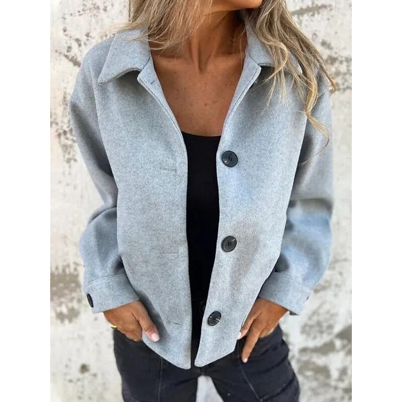 Women's Casual Jacket Comfortable Breathable Buttons Casual Plain Vacation Street Casual Daily Wear Single Breasted Short Turndown Regular Fit Long Sleeve Outerwear Light Blue Light Green Pink Spring3