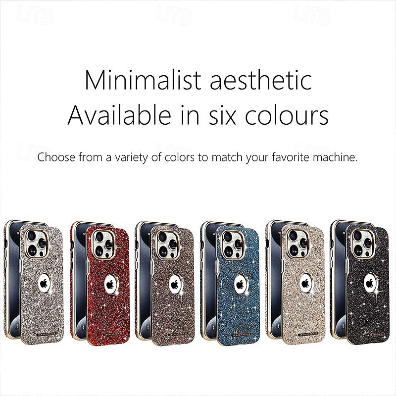 Phone Case For iPhone 16 15 14 Pro Max Plus 13 Pro Max Back Cover Support Wireless Charging Bling Glitter Shiny Shockproof Retro TPU PC