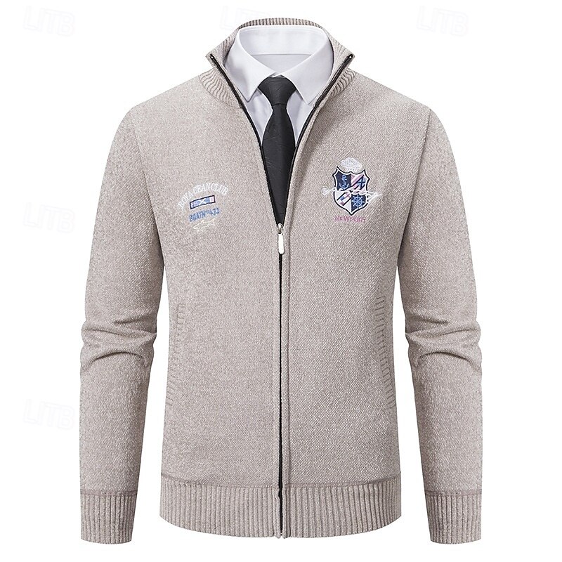 Men's Sweater Dress Sweater Cardigan Sweater Zip Sweater Knit Sweater Ribbed Knit Regular Tops Knitted Ribbed Plain Stand Collar Fashion Shawls Casual Daily Wear Clothing Apparel Spring Fall Black