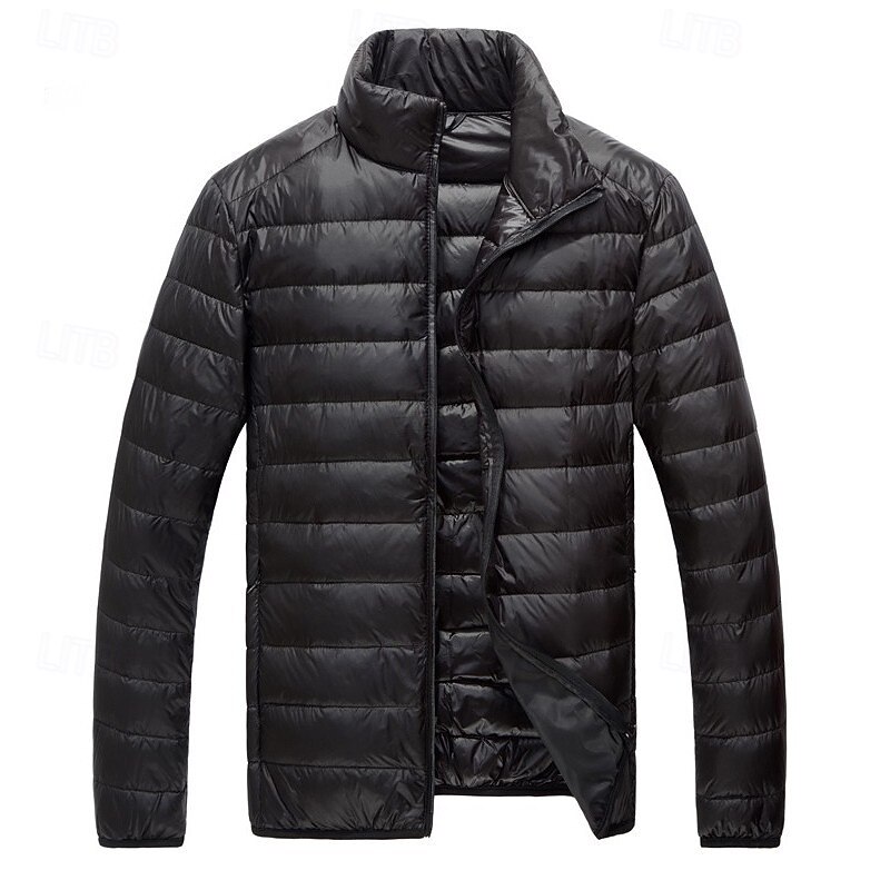 Men's Winter Coat Puffer Jacket Padded Jacket Pocket 50% White duck down Vacation Daily Wear Date Regular Fashion Casual Comfortable Thermal Warm Winter Solid / Plain Color Wine Black Navy Blue Royal