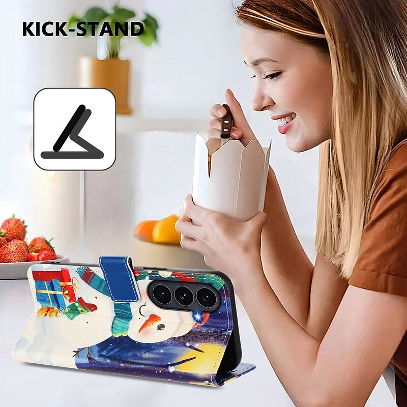 Phone Case For iPhone 17 Pro Max 17 Air 16 15 14 Pro Max Plus 16e 13 Mini Back Cover with Wrist Strap Kickstand Card Slot Christmas TPU PU Leather3