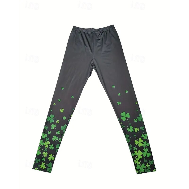 Women's Pants Trousers Leggings Cozy Leggings Streetwear Casual Full Length High Waist Clover Elastic Waist Print Breathability Comfortable Stretchy Vacation Street Daily Wear Green Summer Spring Fall3