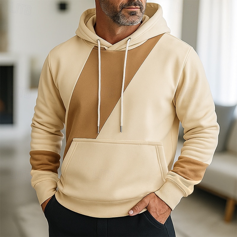 Men's Hoodie Pullover Hoodie Sweatshirt Fleece Hoodie Black Khaki Beige Gray Hooded Plain Patchwork Color Block Sports & Outdoor Casual Daily Streetwear Cool Sportswear Spring &  Fall Clothing Apparel