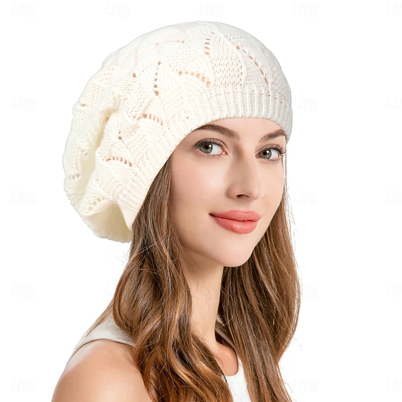 Women's Hat Melon Cap Portable Breathable Outdoor Street Knitted Pure Color