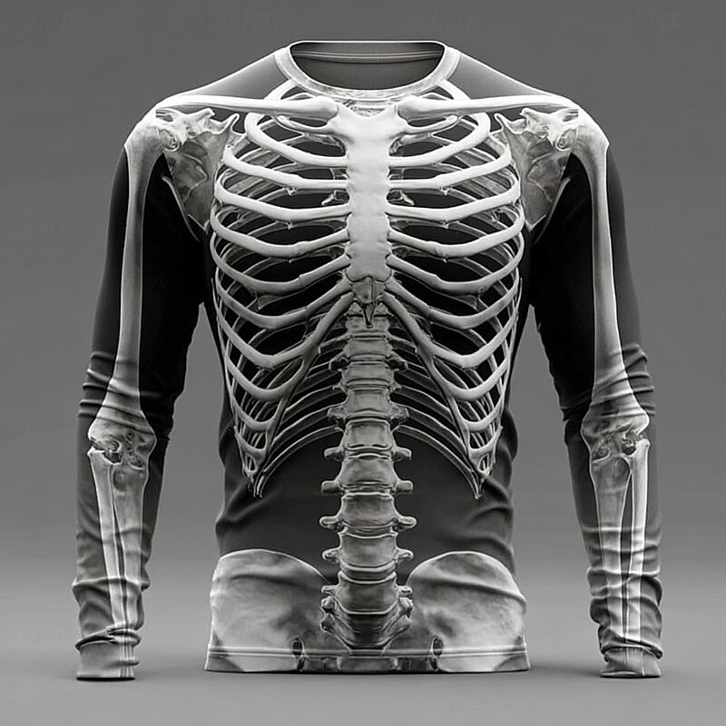 Halloween Men's 3D Skeleton T Shirt Long Sleeve T shirt 3D Print Crew Neck Shirt Fashion Exaggerated Street Casual Daily Black 4 Black 1 Black 3 Summer Spring Fall Clothing Apparel S M L XL XXL XXXL4