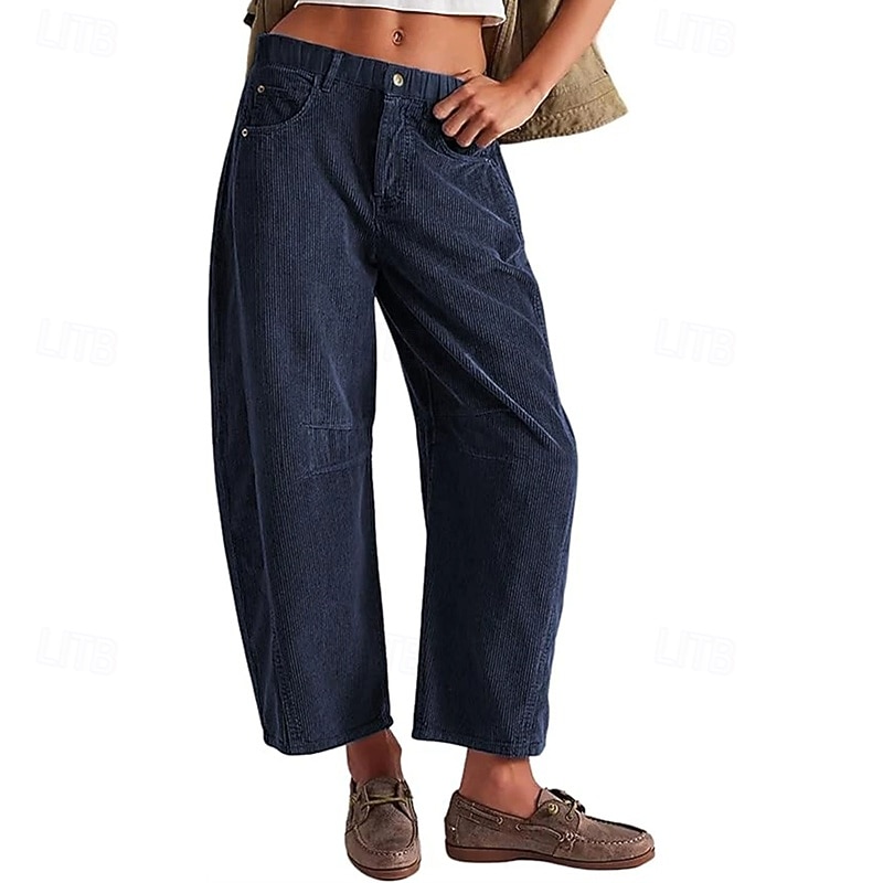 Women's Corduroy Pants Slacks Straight Streetwear Casual Full Length Natural Plain Rivet Zipper Comfortable Street Holiday Daily Wear Black Pink Dark Gray Green Fall Regular Fit
