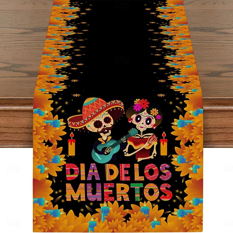 1pc/6pcs/7pcs Halloween Maple Leaf Skull Candle Linen Tablecloth Table Mat Halloween Gift Design Tablecloth Suitable for Home Dining Room and Restaurant Table Decoration Home Decoration Tablecloth Ind2