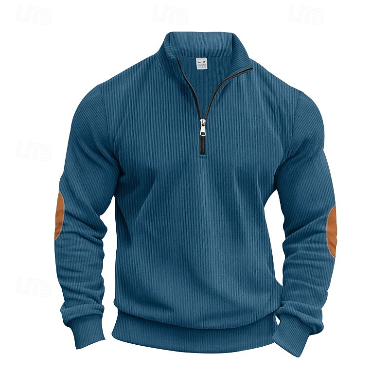 Men's Sweatshirt Quarter Zip Sweatshirt Apricot Black White Army Green Navy Blue Half Zip Color Block Patchwork Sports & Outdoor Daily Holiday Polyester Corduroy Streetwear Basic Casual Spring Fall