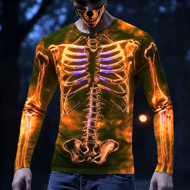 Halloween Day of the Dead Skull Men's 3D Skeleton T Shirt Long Sleeve T shirt 3D Print Crew Neck Shirt Fashion Exaggerated Street Casual Daily Spring Fall Clothing Apparel2
