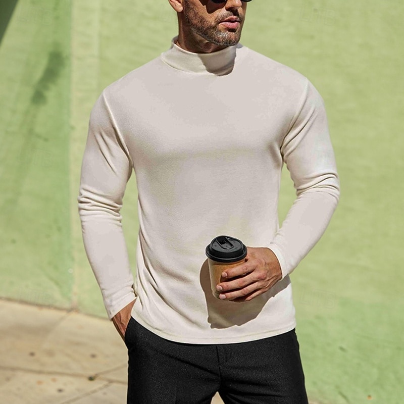 Men's T Shirt Tee Tee Top Long Sleeve Shirt Long Sleeve Turtleneck Spring Fall Plain Fashion Designer Basic Classic Vacation Street Going out Black White Brown Top Tee for Men2