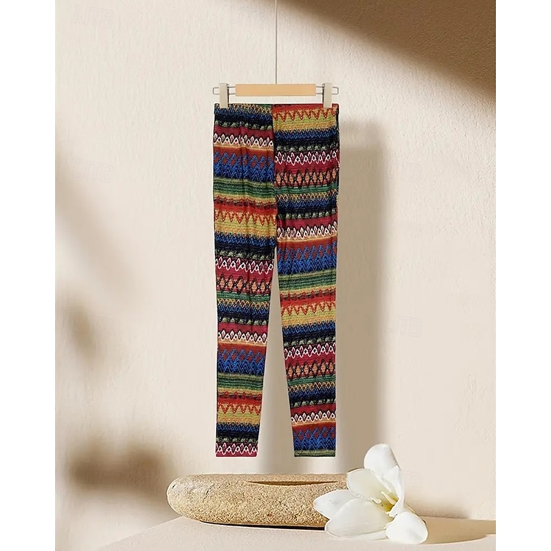 Women's Pants Trousers Leggings Cozy Leggings Streetwear Casual Full Length High Waist Lines / Waves Elastic Waist Print Breathability Comfortable Stretchy Vacation Street Daily Wear Rainbow Summer2