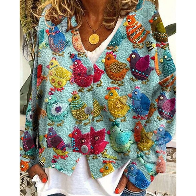 Women's Coat Casual Jacket Warm Comfortable Print Fashion Modern Casual Floral Going out Weekend Single Breasted Regular V Neck Regular Fit Long Sleeve Outerwear White Blue Purple Fall Winter2