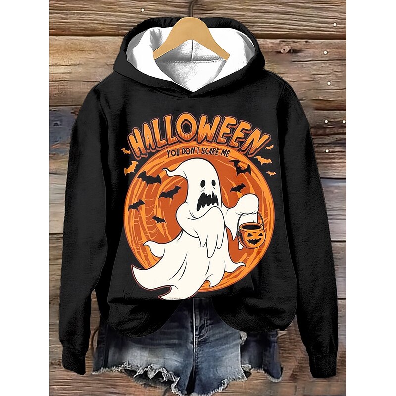 Halloween Women's Hoodie Pullover Sweatshirt Oversized Long Sleeve Casual Witch Graphic Fashion Print Hooded Regular Tops Street Dailywear Drawstring Print Black White Purple Orange Green Fall4