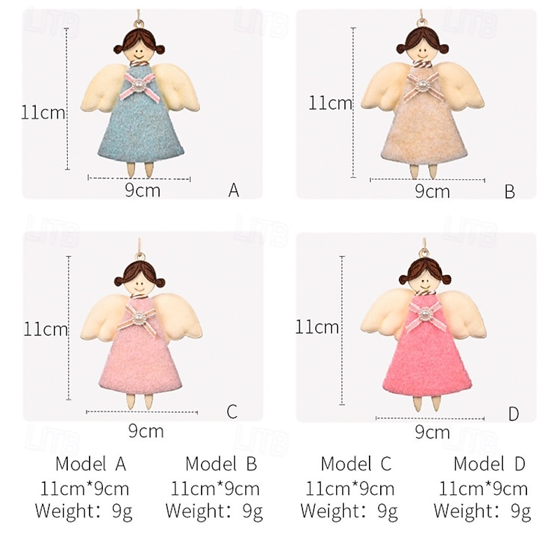 4pcs Christmas Angel Hanging Ornaments, Wooden and Felt Angel Decorations, Girl Figurine Christmas Tree Decor, Holiday Home and Party Hanging Accessories2