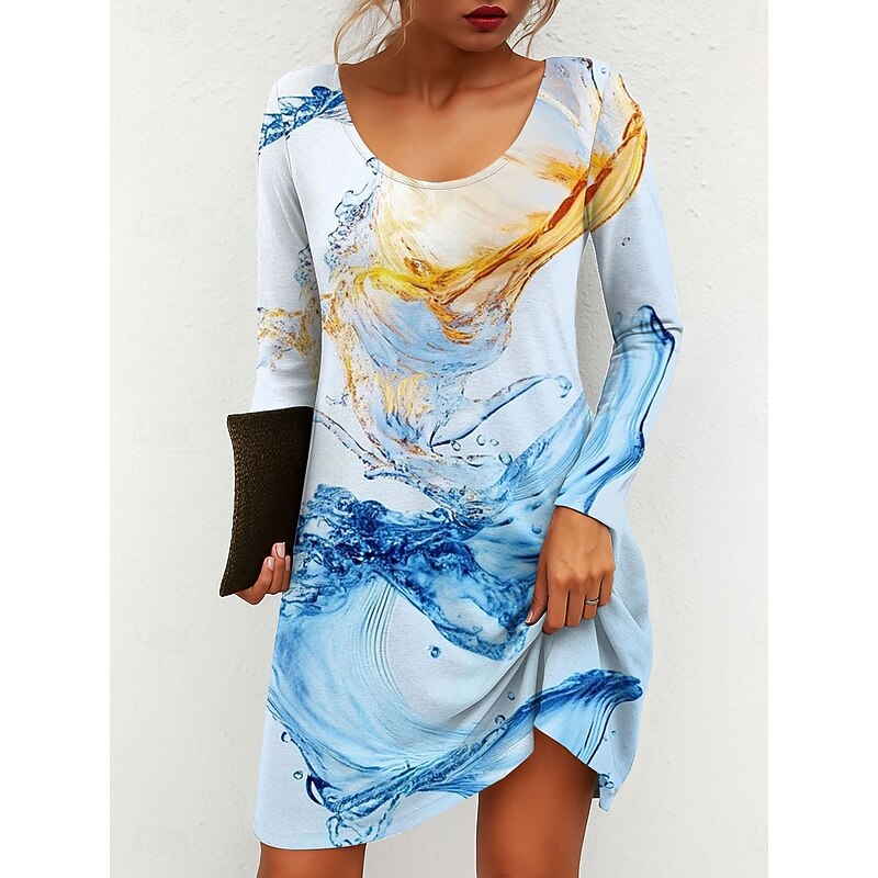 Women's Mini Dress Crew Neck Long Sleeve T Shirt Dress Tee Dress A Line Dress Casual Daily Going out Regular Fit Graphic Abstract Red Blue Green Fall Winter