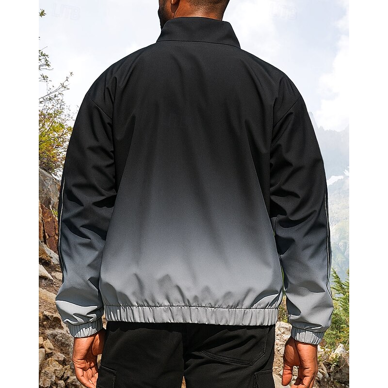 Men's Windbreaker Softshell Jacket Hiking Jacket Outdoor Waterproof Windproof Hiking Outfits Hiking Clothes Spring Autumn / Fall Top Camping / Hiking / Caving Running Gradient Black Grey2