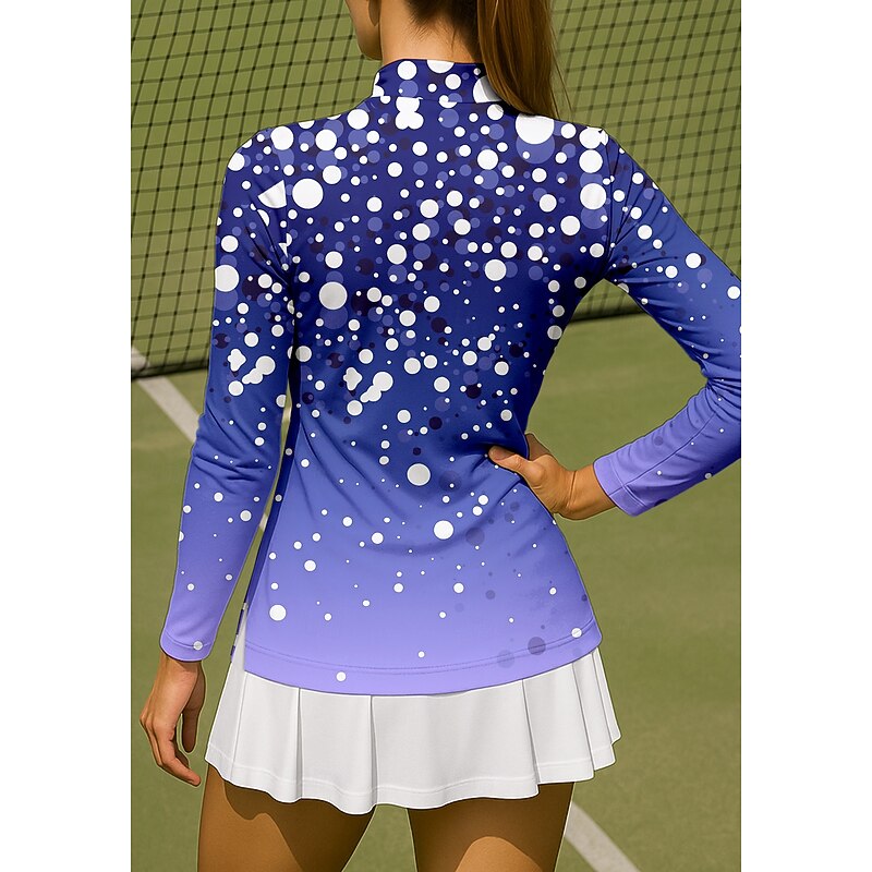 Women's Gradient Dot Shirt Sport Shirt Golf Polo Shirt Tennis Shirt Long Sleeve Zipper Floral UPF50+ UV Resistant High Elasticity Moisture Wicking Breathable Tennis Golf Pickleball Stand Collar Zip2
