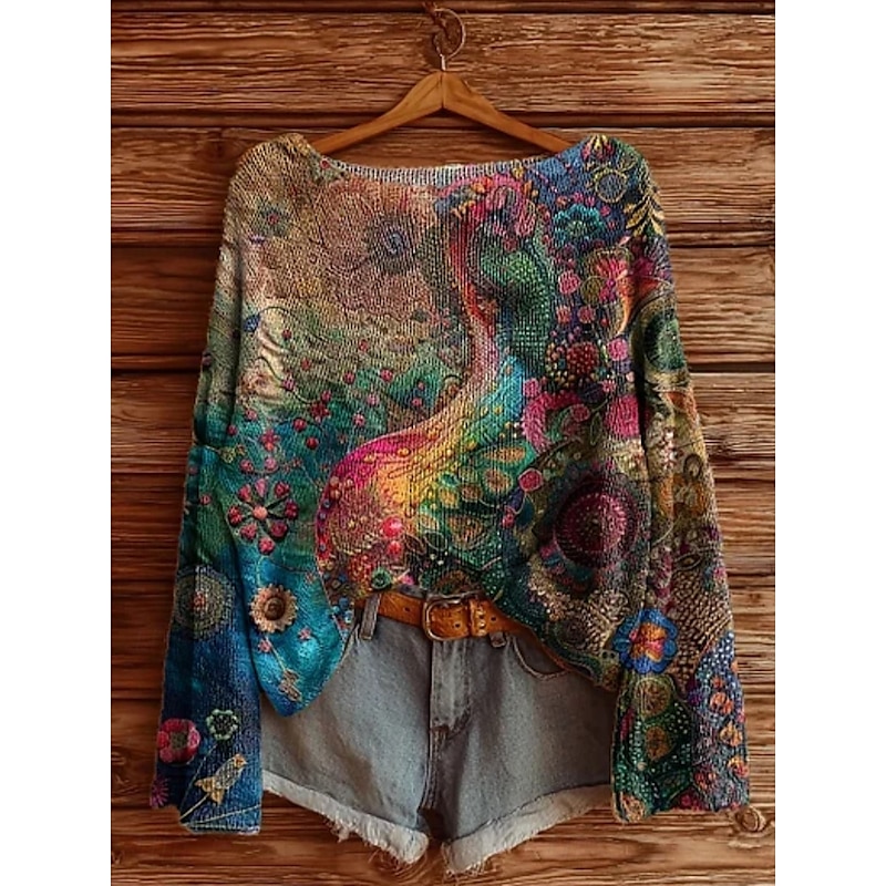Women's Sweater Casual Soft Dragonfly Stylish Modern Long Sleeve Crew Neck Regular Tops Daily Holiday Print Blue Green Rainbow Apricot Spring Fall Winter3