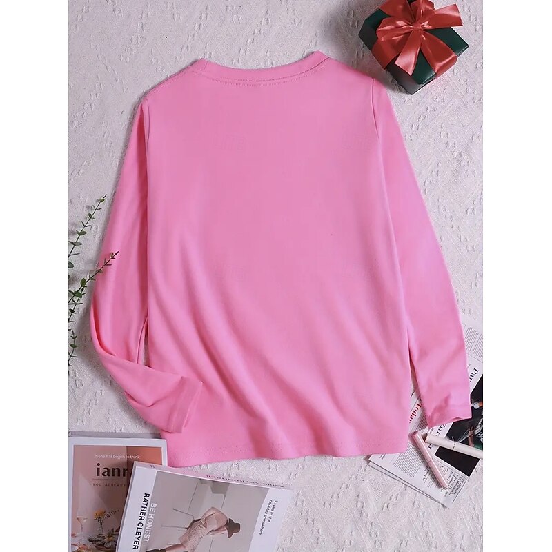 Women's T shirt Long Sleeve Crew Neck Long Sleeve Tunic Heart Graphic Vintage Stylish Round Neck Regular Tops Daily Weekend Print Black Pink Blue Khaki Fall Prefall2