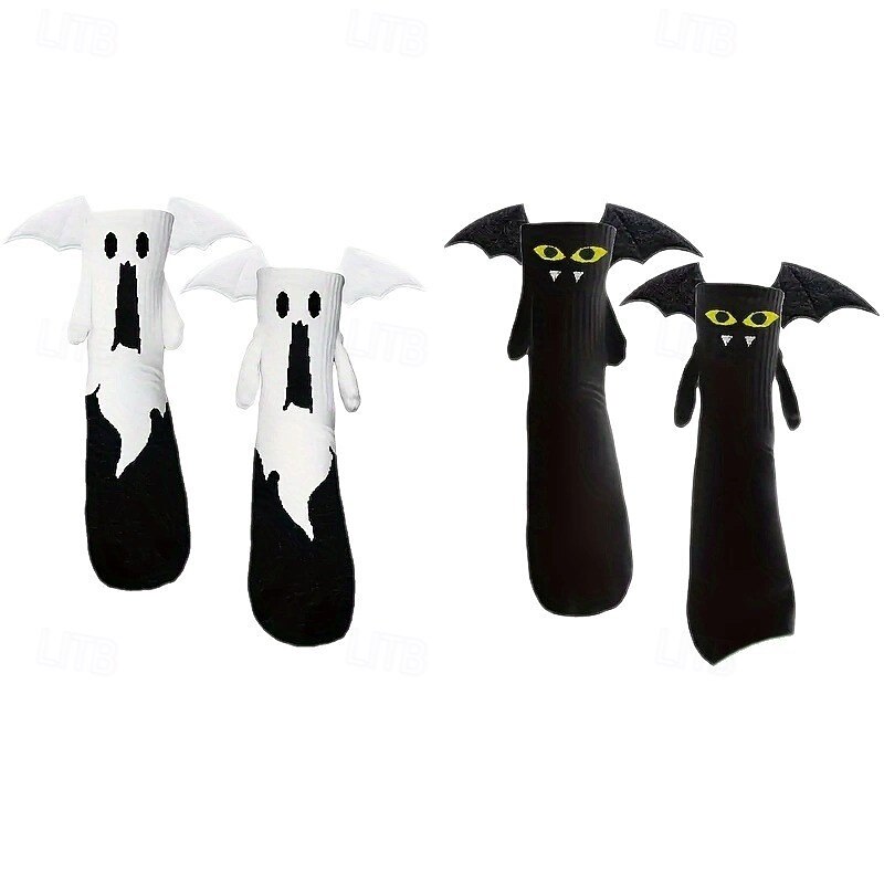Halloween Hand-Holding Socks, Black and White Angel and Skull Design, Novelty Unisex Socks, Perfect Gift for Couples and Friends3