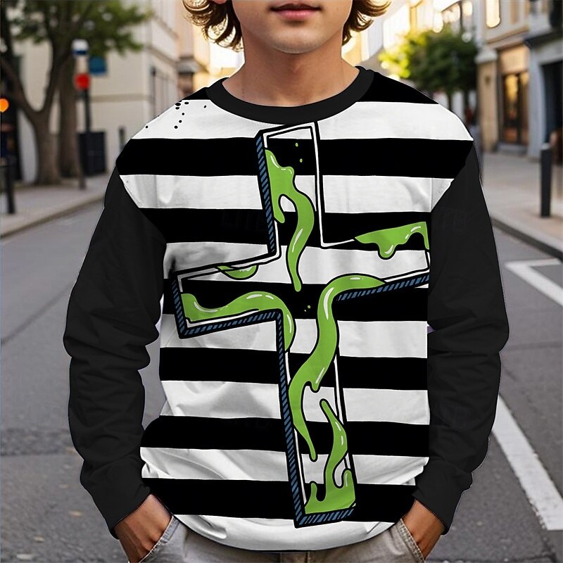 Halloween Boys' 3D Cartoon Stripe T shirt Tee Long Sleeve Spring Fall Fashion Basic Kids 4-12 Years Crew Neck Outdoor Casual Daily Regular Fit3