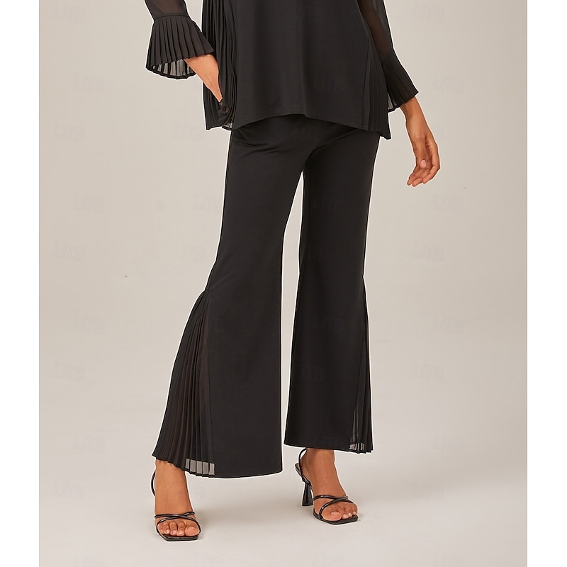 Women's Pleated Wide-Leg Pants Elastic Waistband Contrast Patchwork TENCEL Roma Stylish Comfortable Breathable Casual Daily Work Fall4