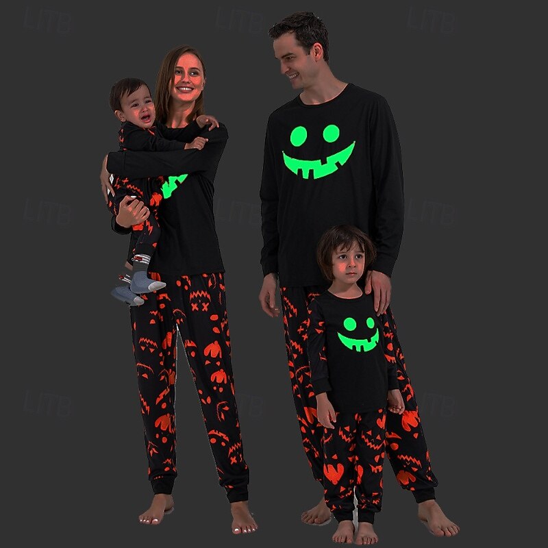 Family Halloween Pajamas Halloween pattern Home Print Black Long Sleeve Adorable Matching Outfits