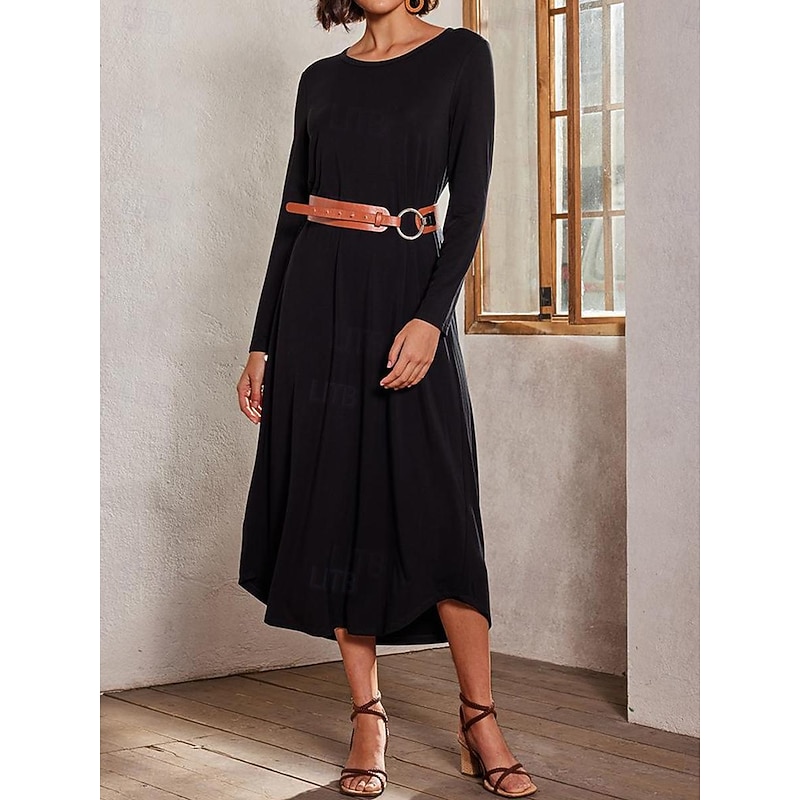 Women's Midi Dress Black Dress Cocktail Dress Sheath Dress Formal Dress Party Formal Cocktail Wedding Party Office Regular Fit Plain Long Sleeve Crew Neck Navy Black Red Green Spring Fall Winter4