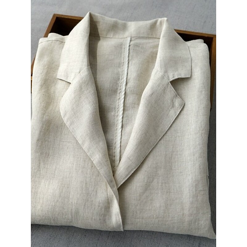 Women's Blazer Comfortable Breathable Pocket Buttons Fashion Daily Plain Outdoor Casual Daily Single Breasted Regular Lapel Regular Fit Long Sleeve Outerwear Navy Blue Beige Spring Fall4