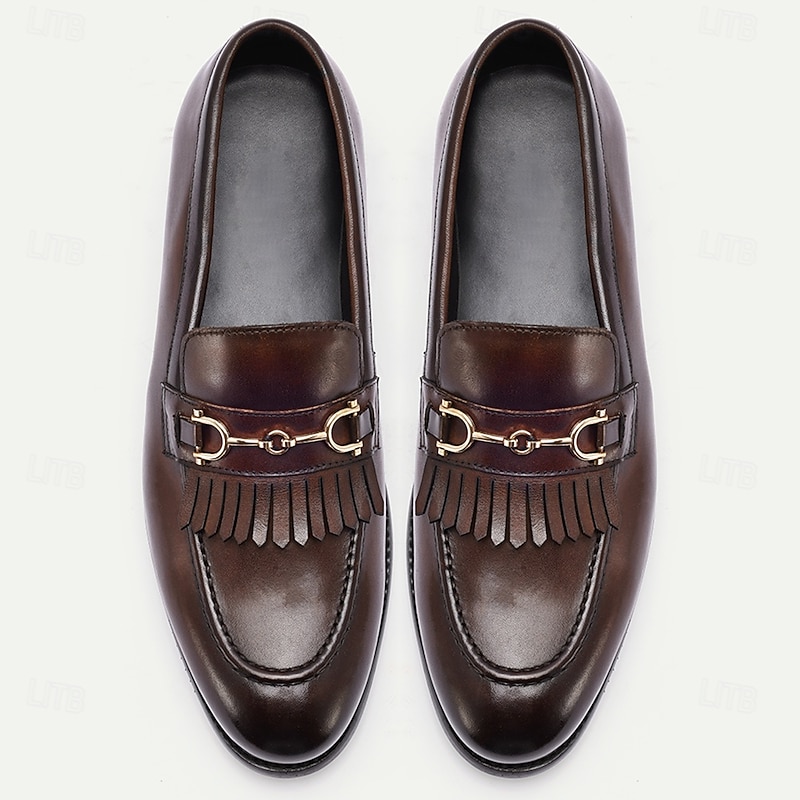 Men's Dark Brown Tassel Loafers with Horsebit Accent – Vintage Slip-On Leather Shoes for Daily Wear, Office and Dinner Dates4