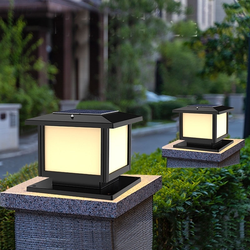 LED Outdoor Solor Post Lights Warm White 30cm Nordic Style Outdoor Column Lights Fence Post Cap Lights Waterproof IP54 for Deck Suitable for Door Stone Pillars Garden lamp Post
