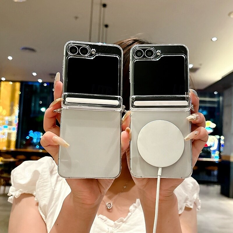 Phone Case For Samsung Galaxy Z Flip 7 Z Flip 6 Z Flip 5 Back Cover with Lanyard Support Wireless Charging Shockproof Retro PC