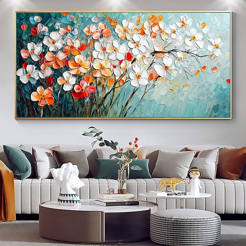 Mintura Handmade 3D Flower Landscape Oil Paintings On Canvas Wall Art Decoration Modern Abstract Textured Picture For Home Decor Rolled Frameless Unstretched Painting - Main Image