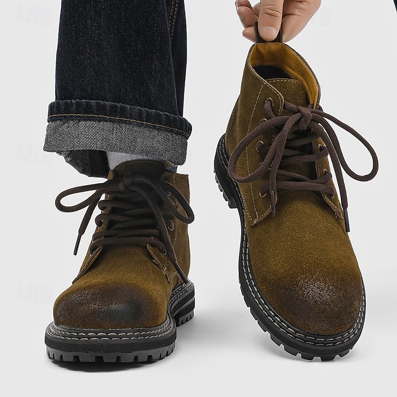 Men's Brown Suede Lace-Up Ankle Boots Outdoor Casual Workwear Shoes for Hiking and Daily Wear2