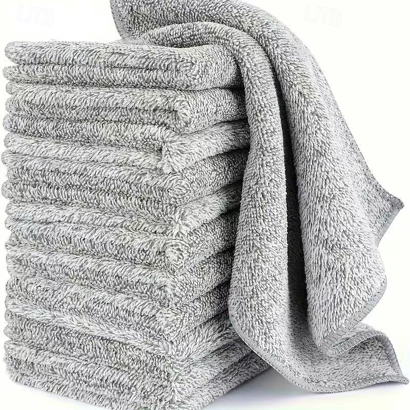 10/20PCS Super Absorbent Microfiber Cleaning Cloths – Thick, Quick-Dry Bamboo Charcoal Fiber Towels for Car and Kitchen Use – Reusable and Washable