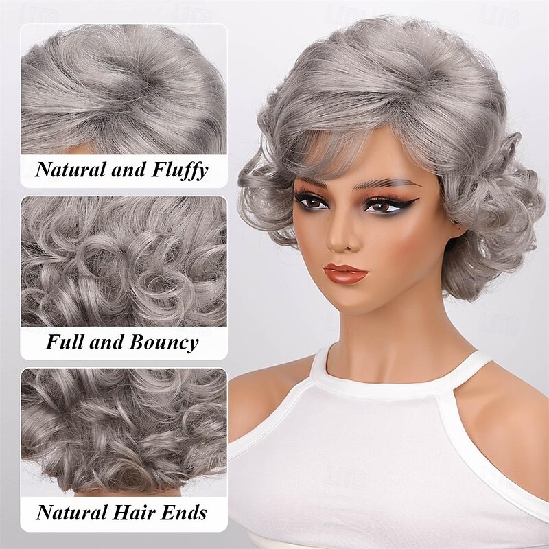 Old Lady Wig for Halloween Women Costume Grandma Wig with Side Part Synthetic Hair Granny for Daily Party Costume4