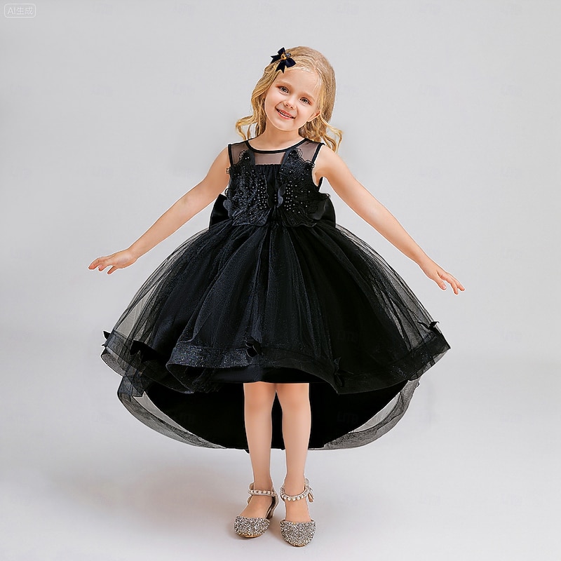 Kids Girls' Party Dress Solid Color Sleeveless Special Occasion Halloween Party Halloween Custome Sweet Polyester Summer Spring Fall kids Black